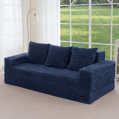 4 in 1 Convertible Compression Sofa Couch Striped Faux Fur Foldable Sofa Bed
