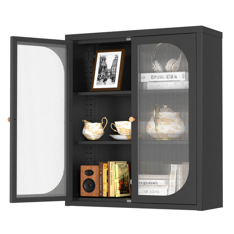 27.6"H Metal Wall Bathroom Cabinet with Adjustable Shelf, Black