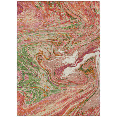 Tapis intérieur lavable abstrait 5 pi x 8 pi Coral
