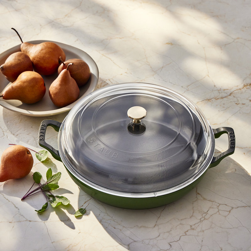 Staub Cast Iron 3.5-Qt Braiser With Glass Lid - Basil, Basil