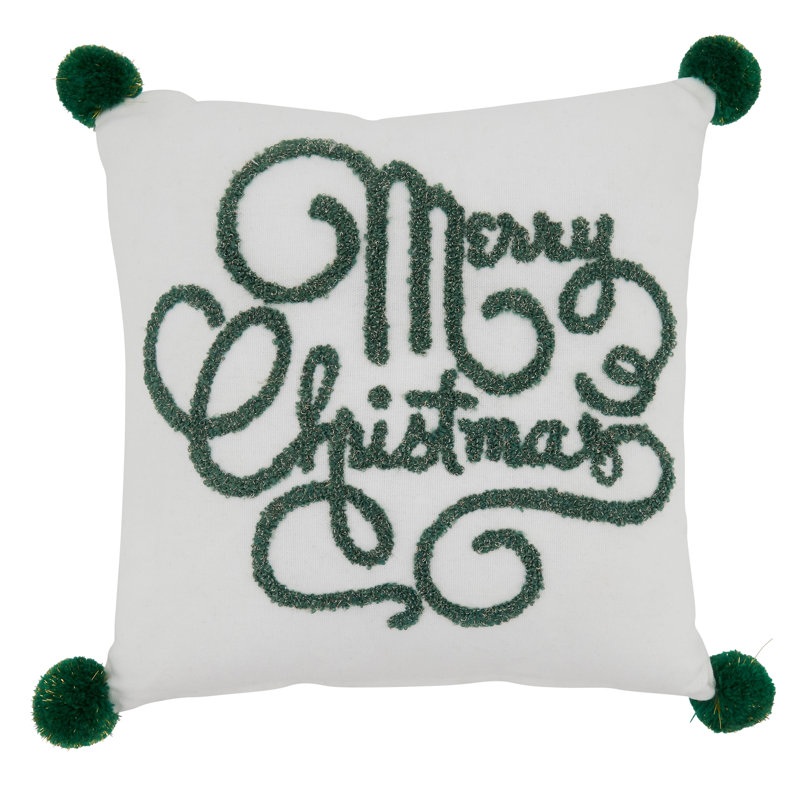 White and Green Embroidered Merry Christmas 12" Pillow Cover