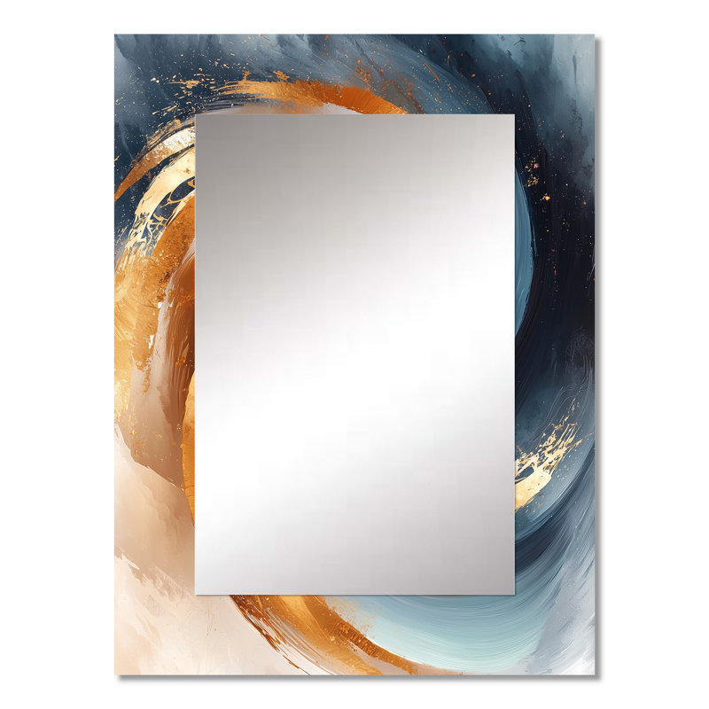 Blue And Gold Fractal Vortex I - Abstract Spirals Decorative Mirror, Modern Wall Mirror, Printed Metal Art, 32" x 24"