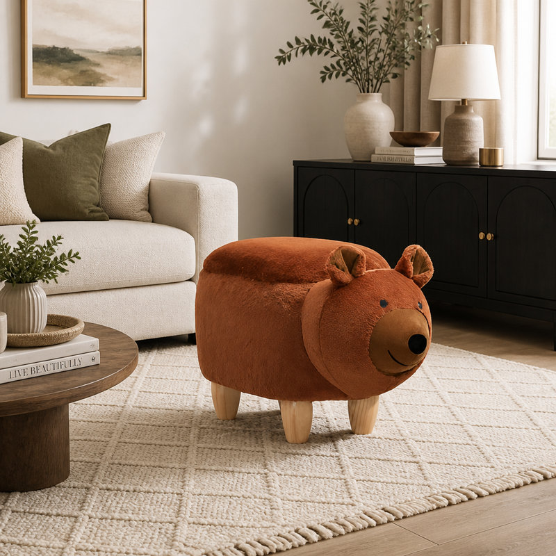 Bear Storage Ottoman with Hidden Storage and Solid Wood Legs