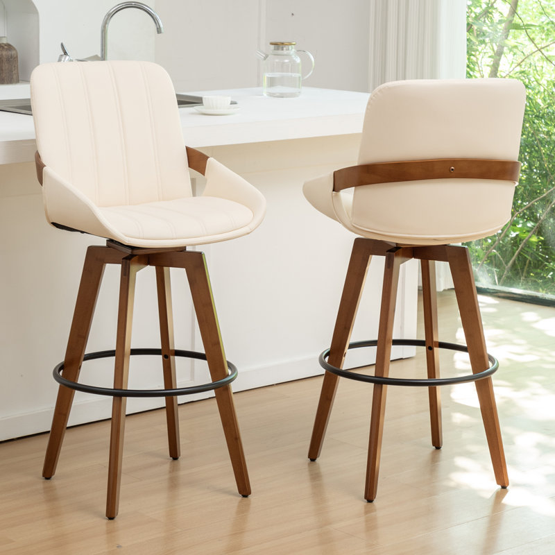 Modern Leather Upholstered Swivel Counter & Bar Stools, Beige, Counter Stool (66.8cm Seat Height)
