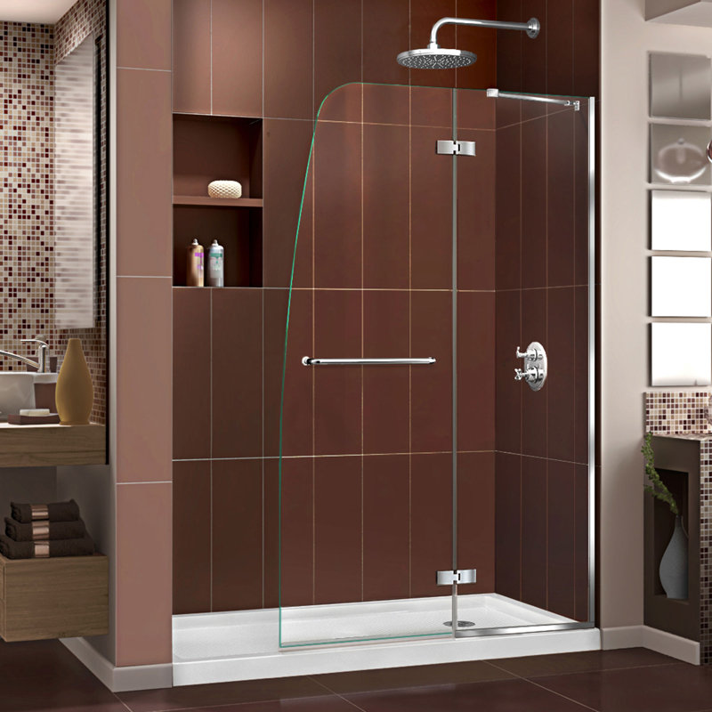 Aqua Ultra 74.75" H Frameless Shower Enclosure, Right, Chrome/White