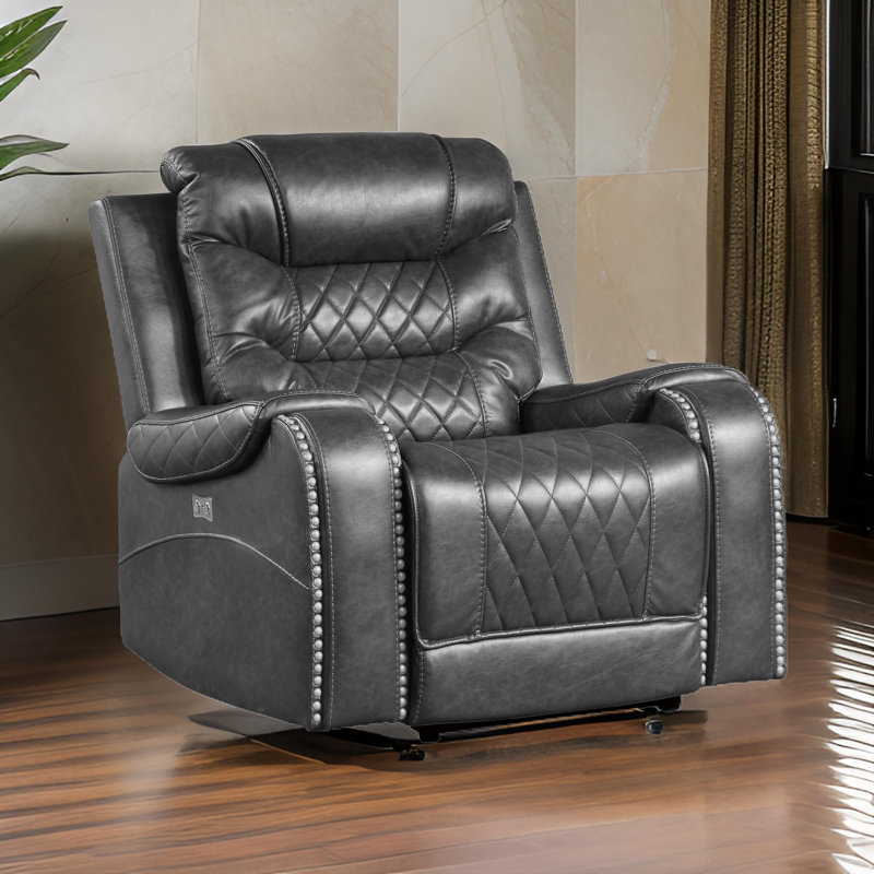 Natilynn Faux Leather Power Recliner, Gray