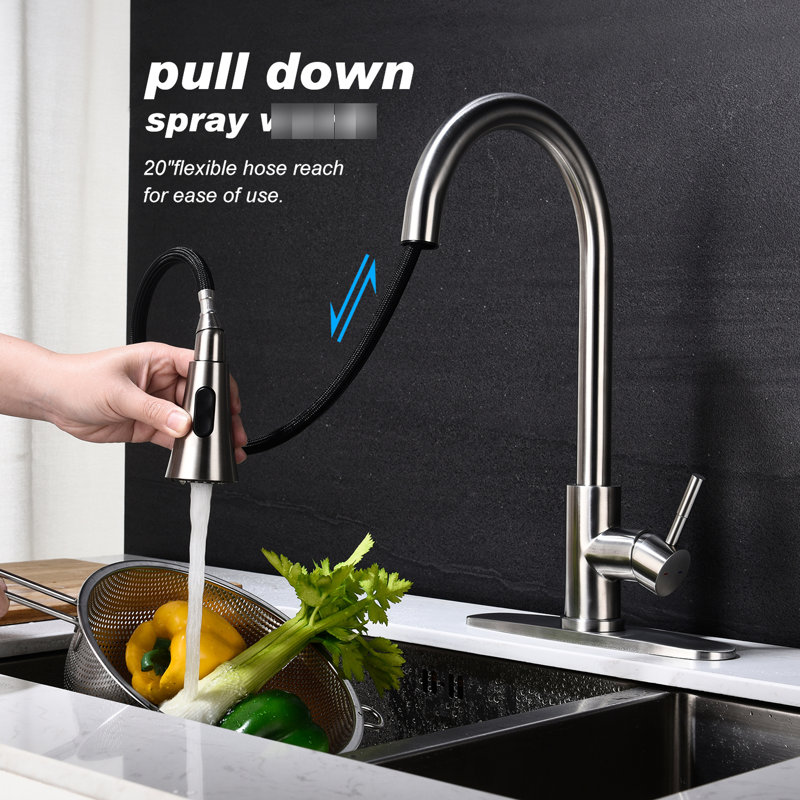 Brushed Nickel Kitchen Faucet, Pull Out Spray, Stainless Steel Material, Simple Installation Procedure Build, Method