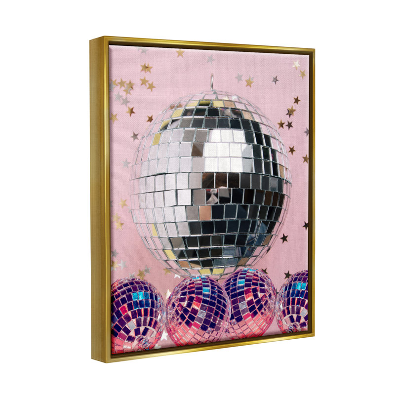 Boules disco brillantes encadrées sur toile par Jesse Keith, H 31 po x l 25 po x P 1,7 po, Cadre flottant métallique doré