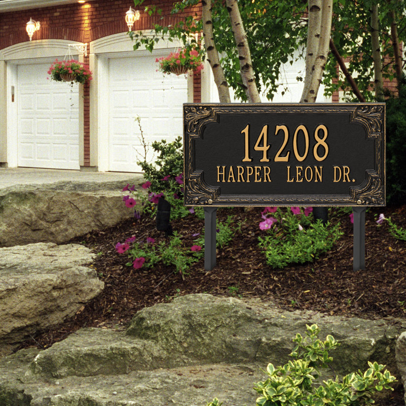 Signature Series 2-Line Lawn Address Sign, Black, Gold, Yes