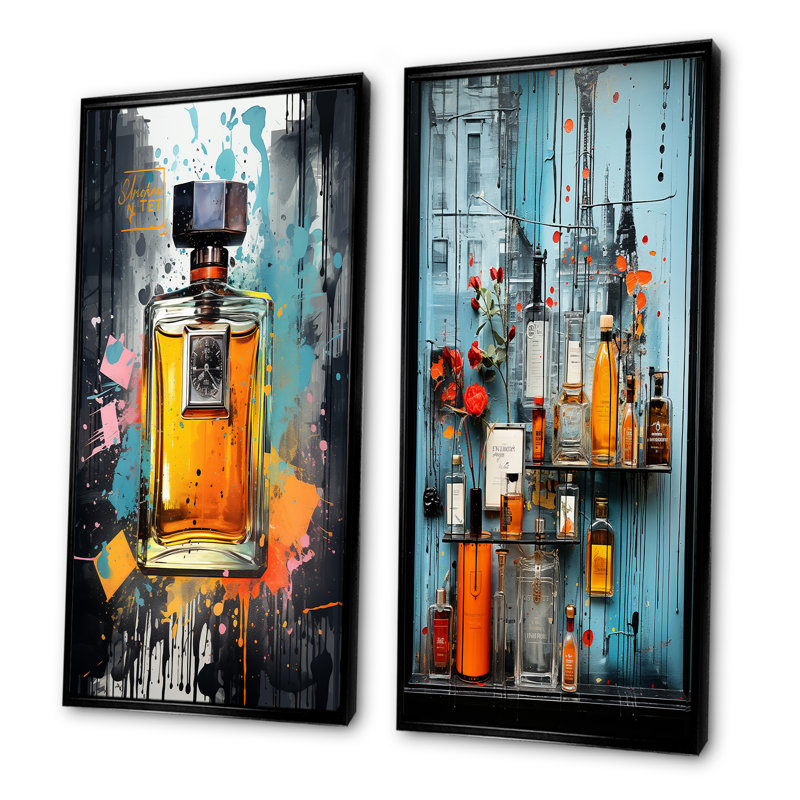 Parfum de bouteilles de parfum Art déco I, H 40 po x l 41 po, Cadre flottant noir