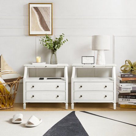 Areebe 2 - Drawer Nightstand with Pull-Out Storage Tray  and Built-In Outlets