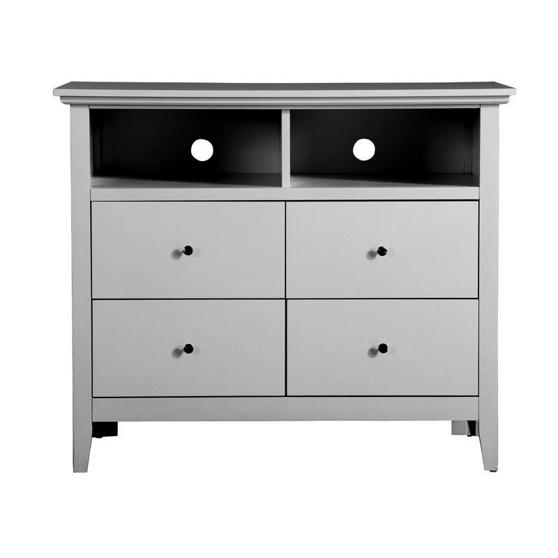Commode télé avec 4 tiroirs, meuble télé avec comptoir ouvert pour le salon de la chambre à coucher, Blanc