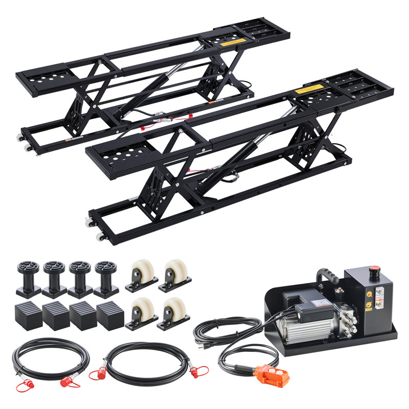 Portable Car Lift, 9000 lbs Capacity, Heavy Duty Steel Truck Lift with 28" Max Height, 120V Power Unit, Wheels, 4 Rubber Pads & 4 Lifting Columns for Cars, SUVs, Trucks, Home Garage or Shop Use
