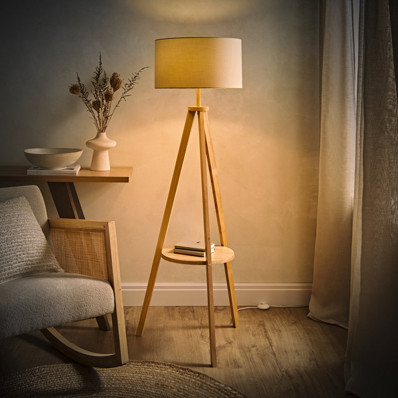 Ismay 149cm Tripod Floor Lamp, Yes, Biege, Light Brown
