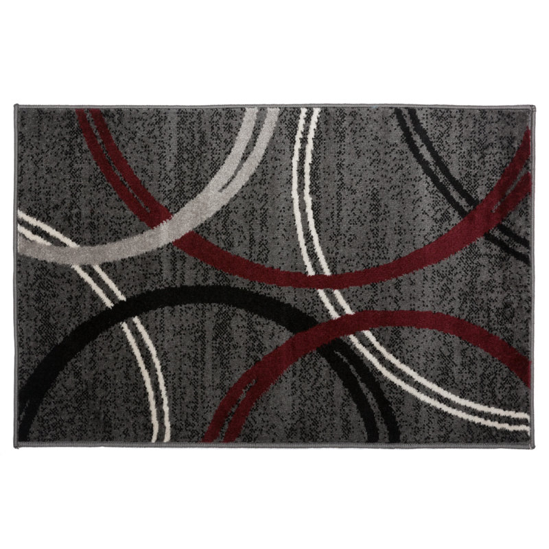 Weekes Performance Area Rug in Gray/Red/Black, Rectangle 2' x 3'