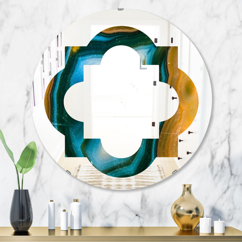 Miroir mural éclectique, H 31,5 po x l 31,5 po, Motif d'agate coloré quadrilobe