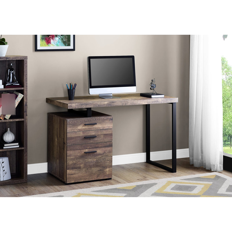Bureau contemporain pour bureau à la maison, l 48 po, plateau en stratifié brun, pieds en métal noir, avec bureau pour ordinateur portable de 48 po pour bureau, surface, cadre, configuration réversible,