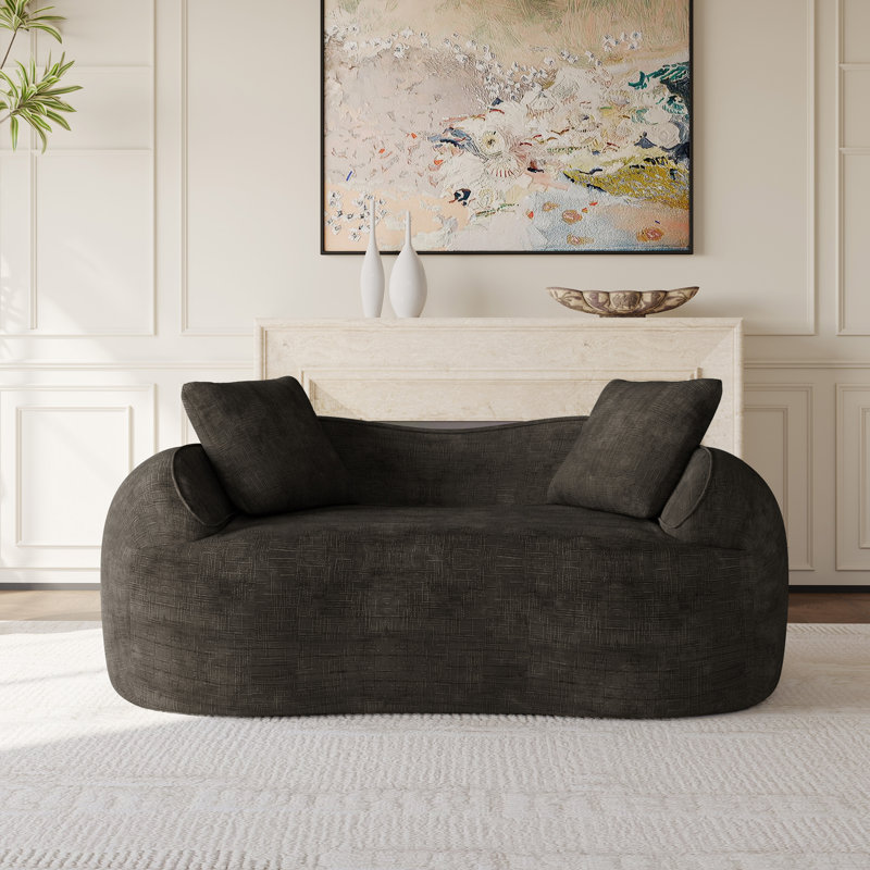 2-seater Curved Compressed Sofa, Upholstered Boneless Loveseat, Brown