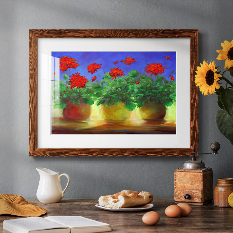 Geraniums II, reproduction d'art encadrée, H 18 po x l 26 po x P 1,5 po, Érable