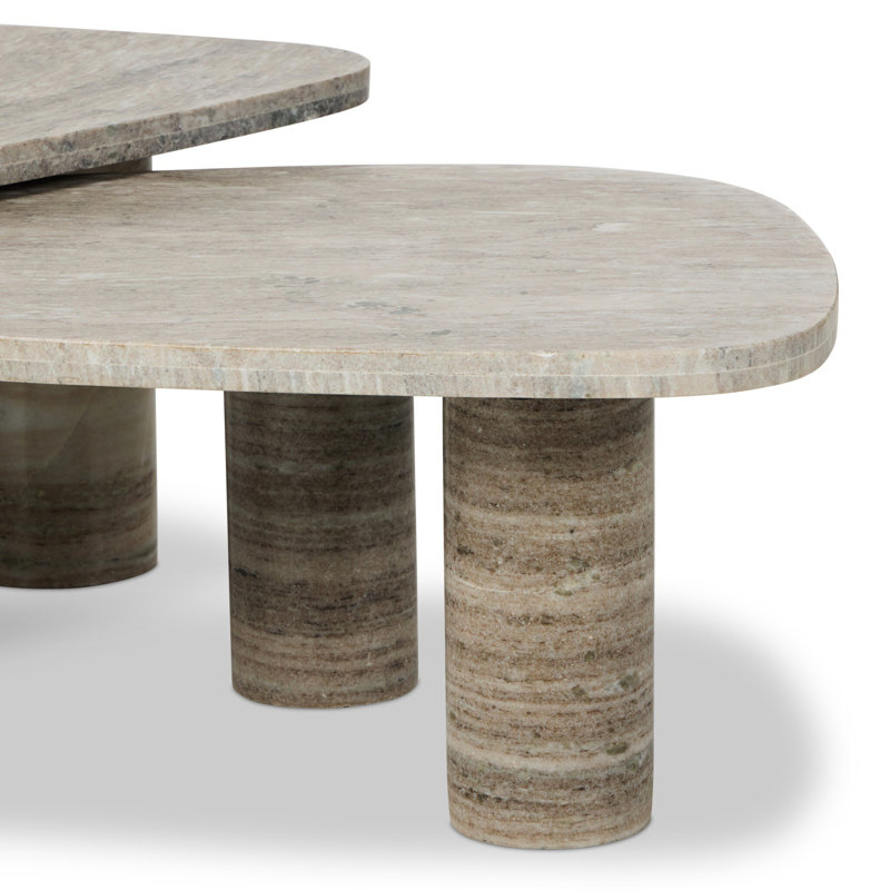 Zion Coffee Table Set-Antique White Marble, Antique White Marble, White/Brown