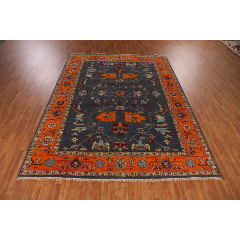 Tapis bleu traditionnel fait à la main 9 x 12 po