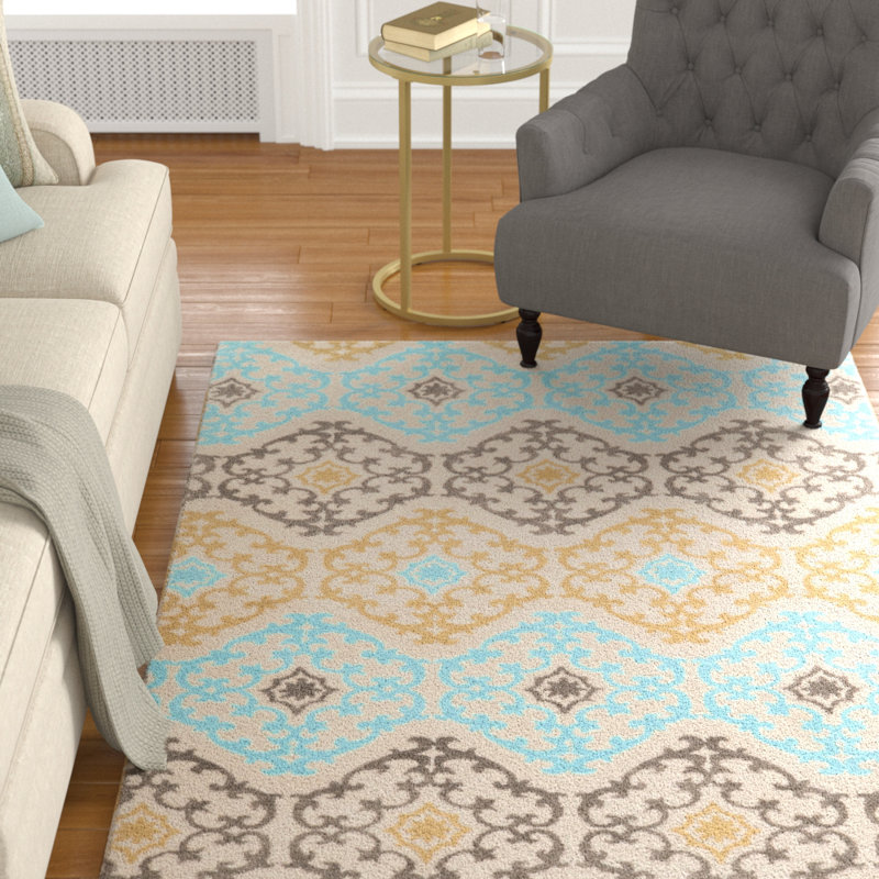 Hand Tufted Damask Indoor Rug, Rectangle 8' x 10'