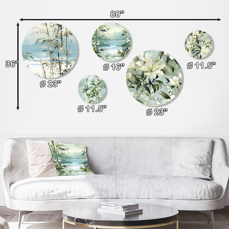 Herne - Ensemble d'art mural floral rond tropical de 5