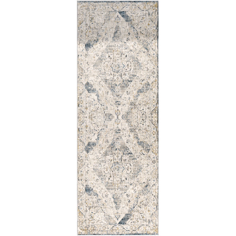 Tapis oriental gris / denim Fleener, Tapis de couloir 2 pi 7 po x 10 pi