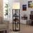 Maxwell 63 in. 3-Shelf USB-Charging LED Floor Lamp with Fabric Square Shade-628019177-628019176