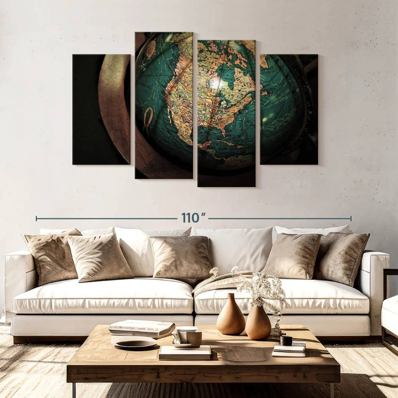 Carte rétro du globe Aliaz, H 54 po x l 84 po