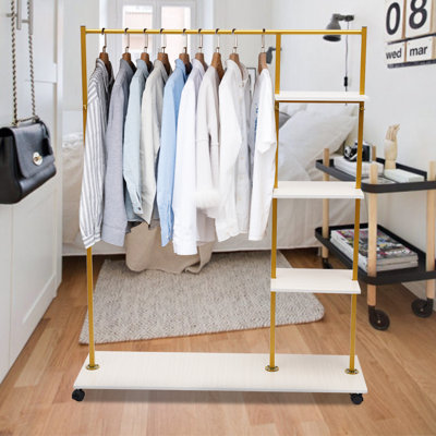 Clothes Display Stand With Wheels Hanging Shelves