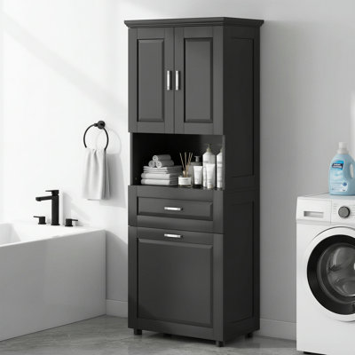 Tall Bathroom Storage Cabinet with Tilt-Out Laundry Hamper, Linen Tower with Drawer & Storage Cabinet,Black