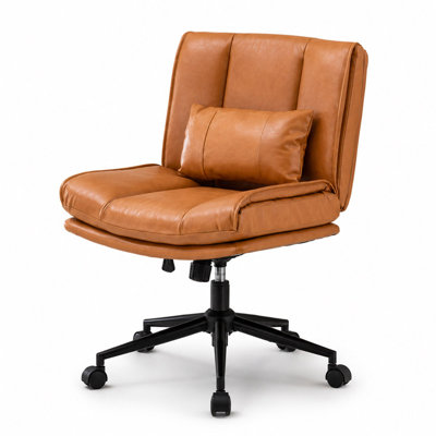 Fauteuil de bureau sans accoudoirs, chaise de bureau pivotante large avec coussin de 5,5 po d'épaisseur, coussin lombaire pour le bureau