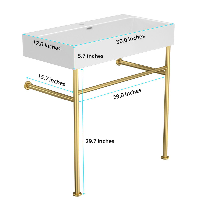 Bathroom Console Sink With Overflow, Gold