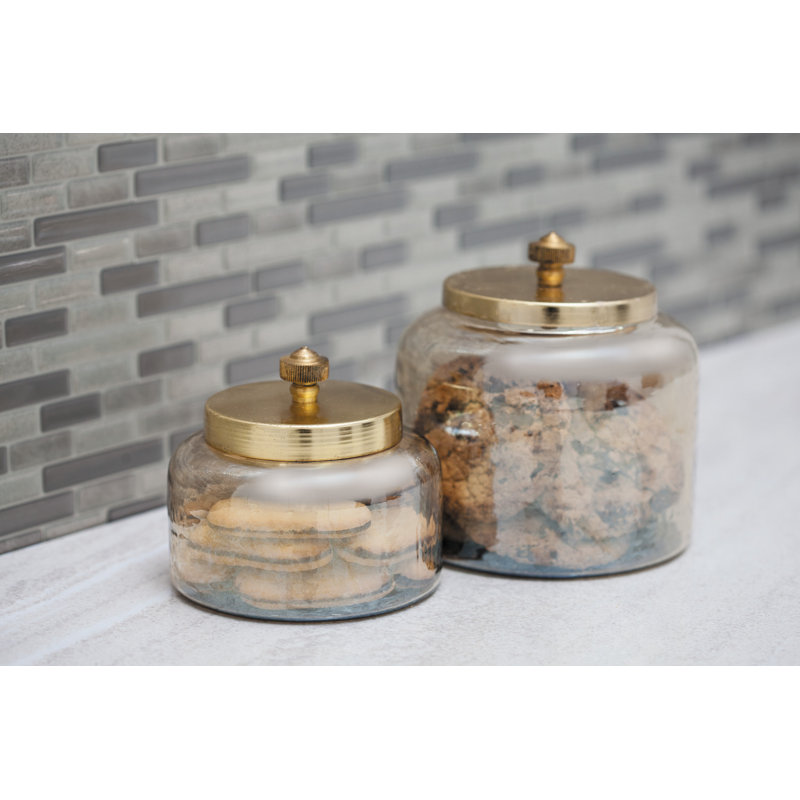 Glass Decorative Jars with Metal Lids Set, Gold