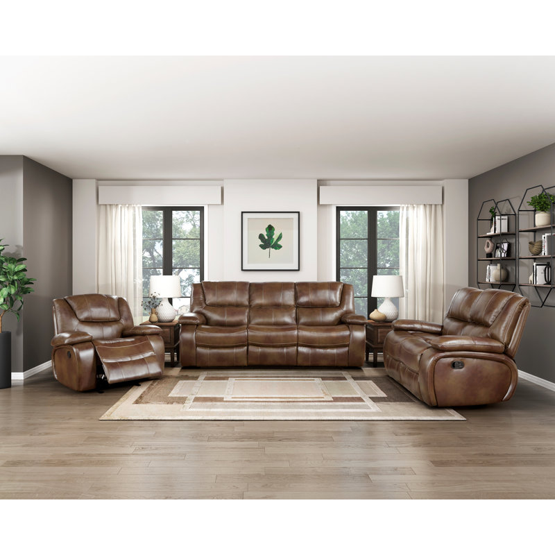 Ensemble de canapés inclinables en cuir brun Ensemble de canapé-lit 3 pièces Luxury Comfort