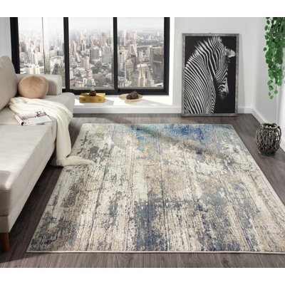 Tapis bleu abstrait Milan Collection