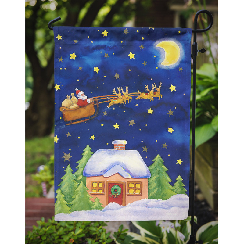 Drapeau de jardin à 2 côtés de père noël sur le ciel, H 15 po x l 11 po