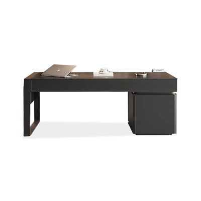 Black Rectangular Manufactured Wood + Carbon Steel with 5 drawers Desk