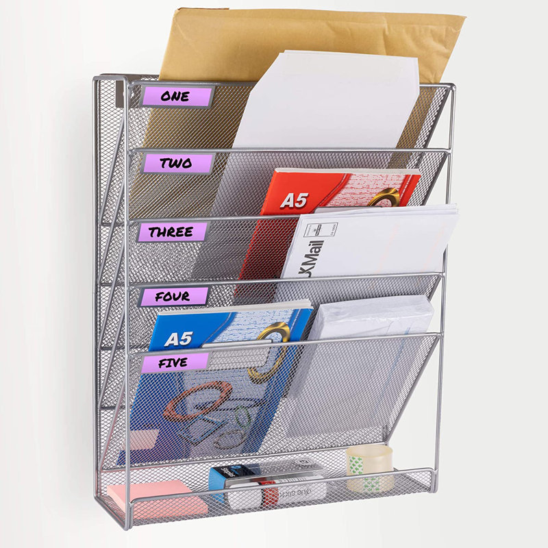 Wall Magazine File Rack Holder Organiser, Grey