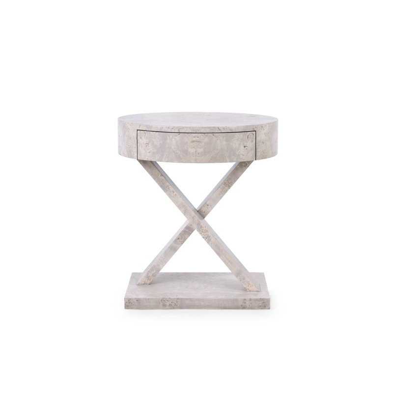Modena Solid Wood End Table, Light Gray Burl