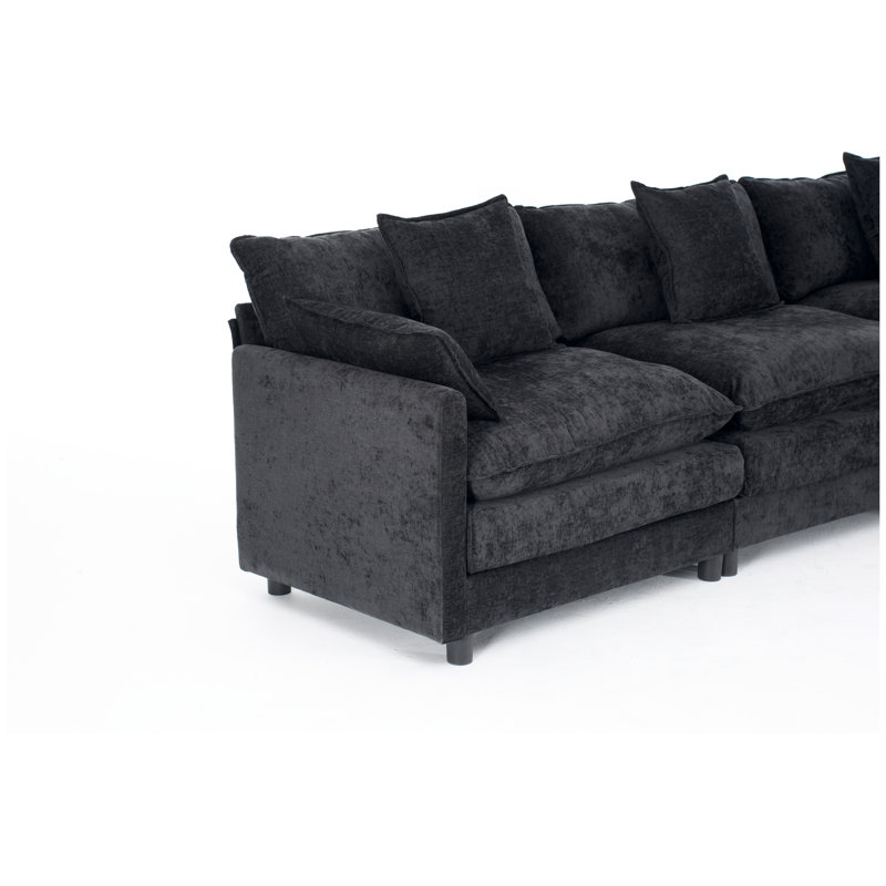 108" L-Shaped Chenille Sectional Sofa with Ottoman, Modern Cloud Couch for Living Room, Matte Black