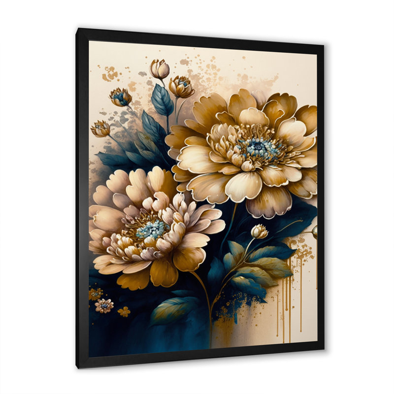 «Darcella Deep Yellow and Blue Zinnia Flowers I», reproduction sur toile, H 20 po x l 12 po x P 1 po