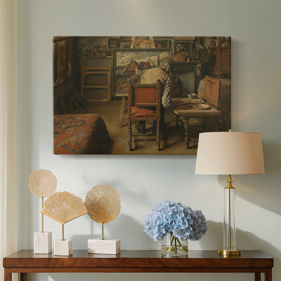 Le peintre dans son atelier-Henri de Braekeleer-Toile tendue avec châssis-c. Fin du 19e siècle