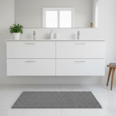 Tapis de salle de bain en chenille de luxe 23 x 16 pouces / 60 x 40 cm, tapis de bain à poils longs très doux et absorbant, lavable à la machine, tapis de couloir moelleux antidérapant pour la baignoire, la douche et le plancher, accessoires de décoration intérieure