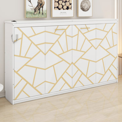 Lit escamotable compact avec motif imprimé décoratif, éclairage DEL et station de charge USB