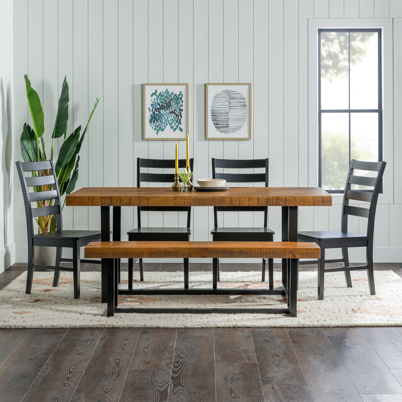 Amarapal Solid Wood Top Double Pedestal Dining Set, Rustic Oak/Black