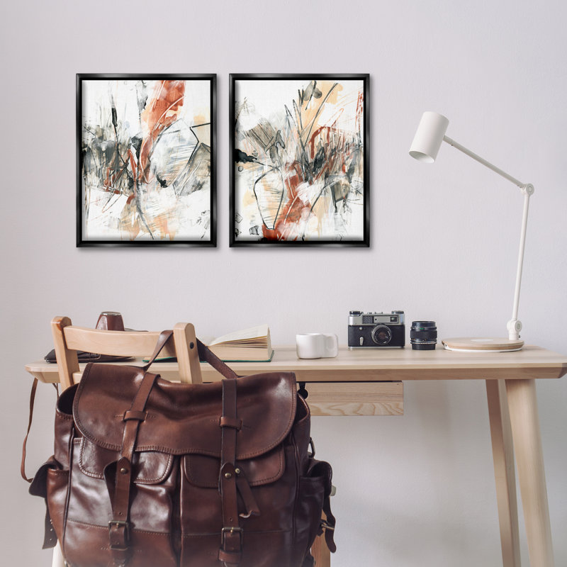  «Chaotic Scribbles Abstracts», ensemble de 2 toiles flottantes encadrées par June Erica Vess, Cadre flottant noir de jais