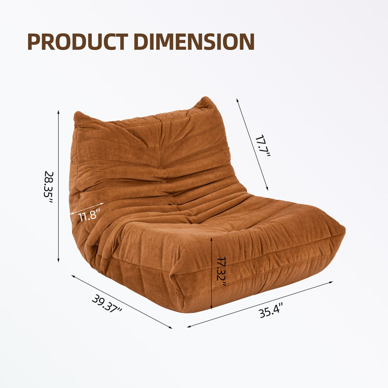 Bean bag Chair with button tufted back, Caramel Polyester