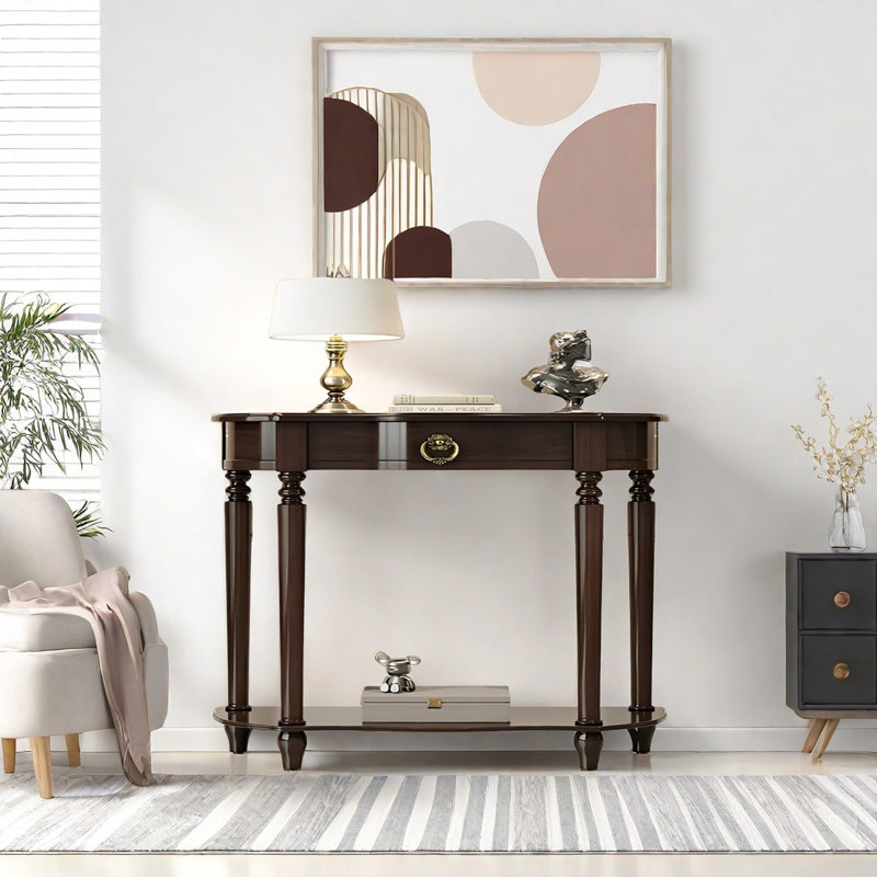 Console multifonctionnelle en bois massif, H 35,43 po x l 43,31 po x P 11,81 po, Bois brun foncé